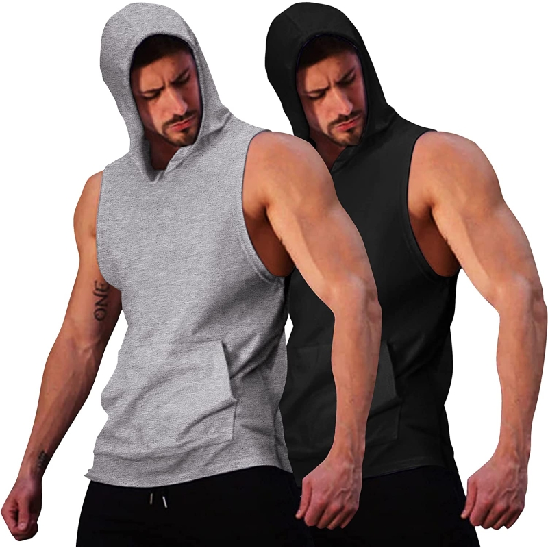 COOFANDY Men's 2 Pack Workout Hooded Tank Tops Bodybuilding Muscle Cut Off T Shirt Sleeveless Gym Hoodies